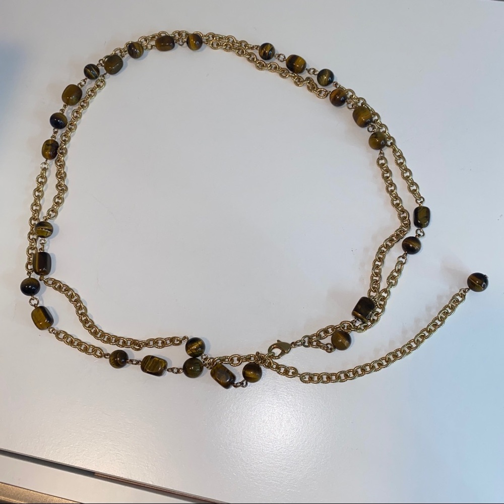 Gold Double Chain Belt with Brown Pearls